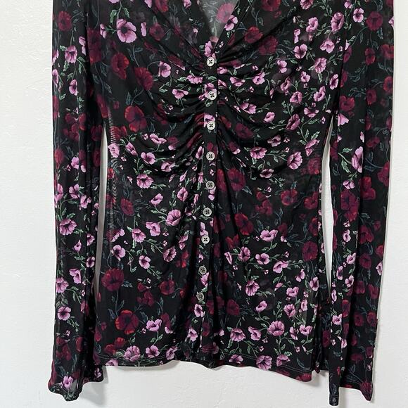 Free People Lucky Shirtee Floral Sheer Top Size S Black Dark Romantic Whimsigoth - Picture 3 of 8